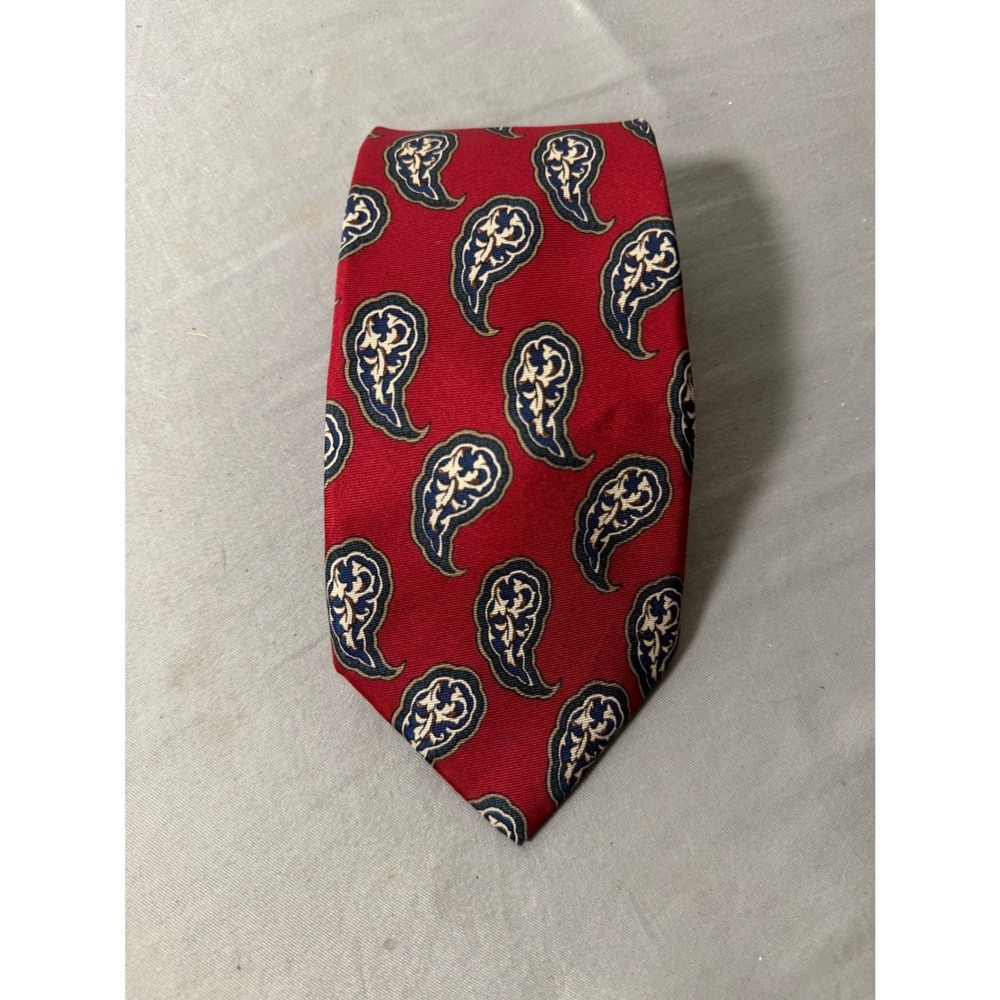 Christian Dior Monsieur Silk Tie Red Navy Blue Cream Paisley Teardrop Mens